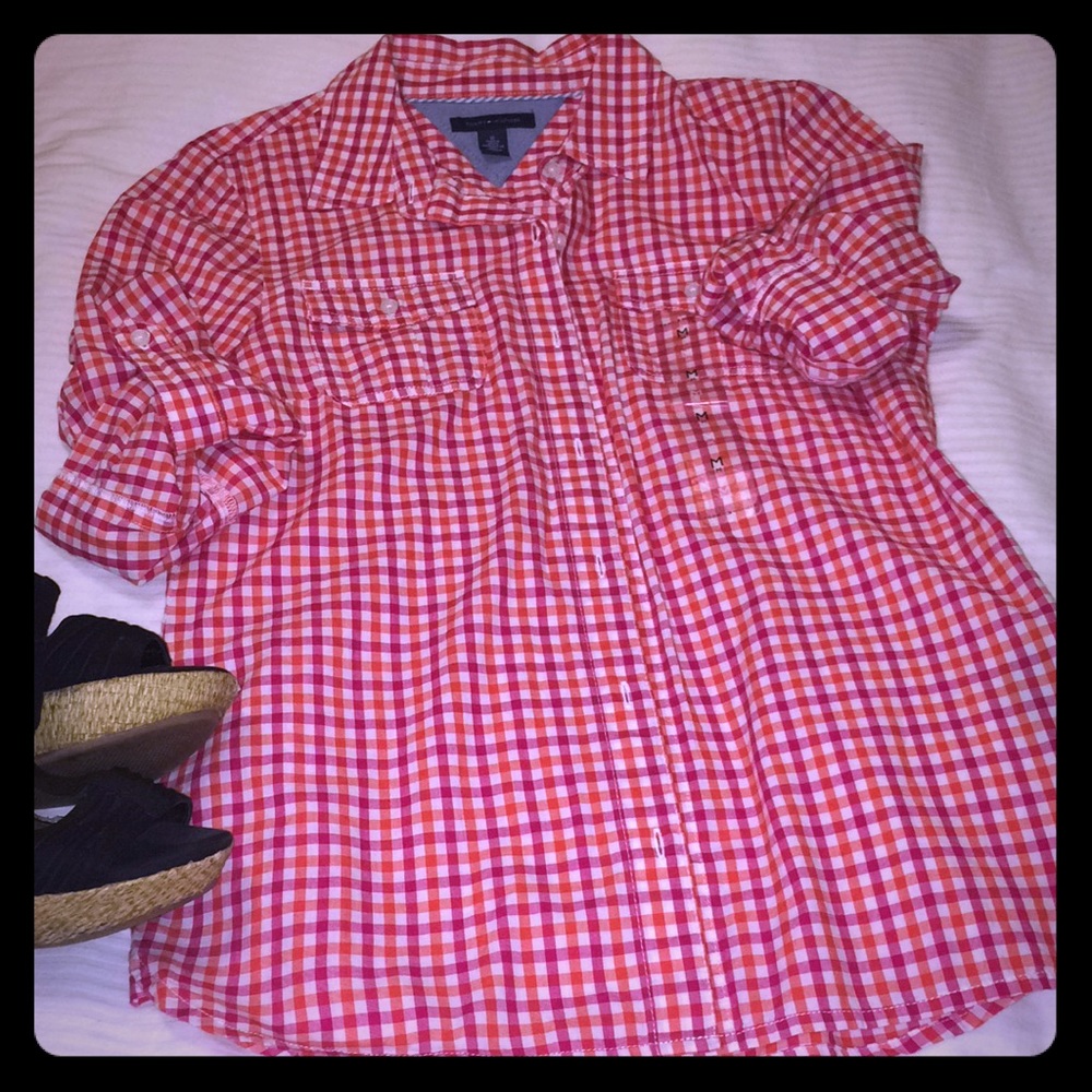 Tommy Hilfiger Red and White Gingham Button-Down Shirt